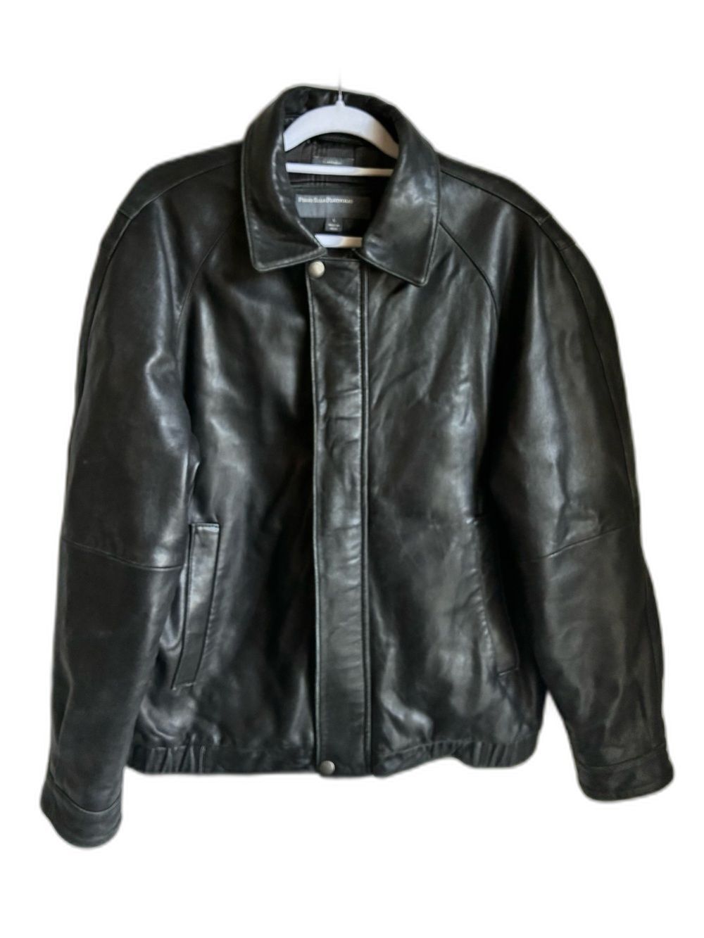 Perry Ellis Black 100% Leather Lambskin Bomber Jacket